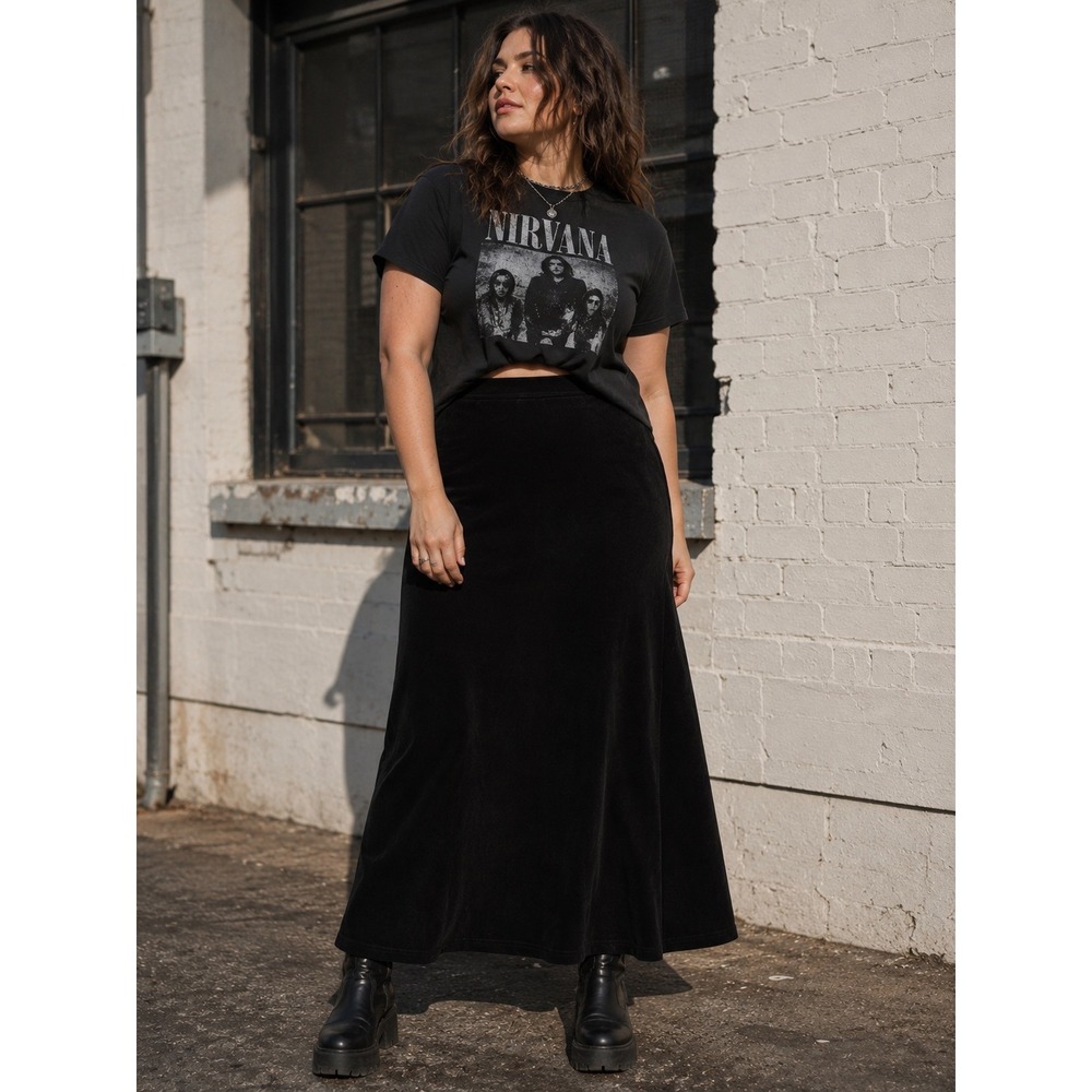 Joan Leslie Womans Sz XL Skirt Black Velvet Maxie Festival Grunge